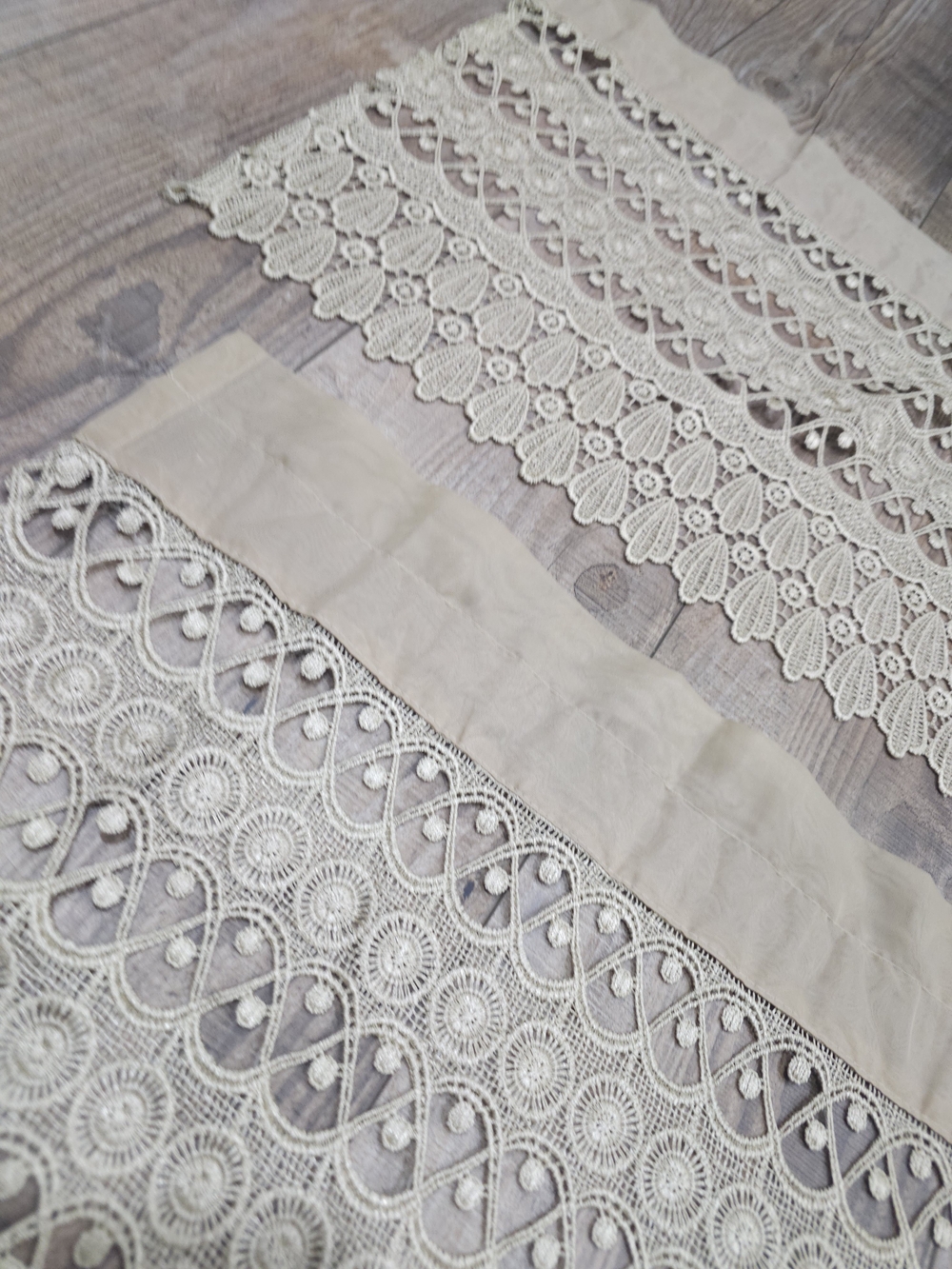 Victorian 59 Inch Wide Valance Curtain Set Of 2 Macramé Lace 15 Inch Long Beige
